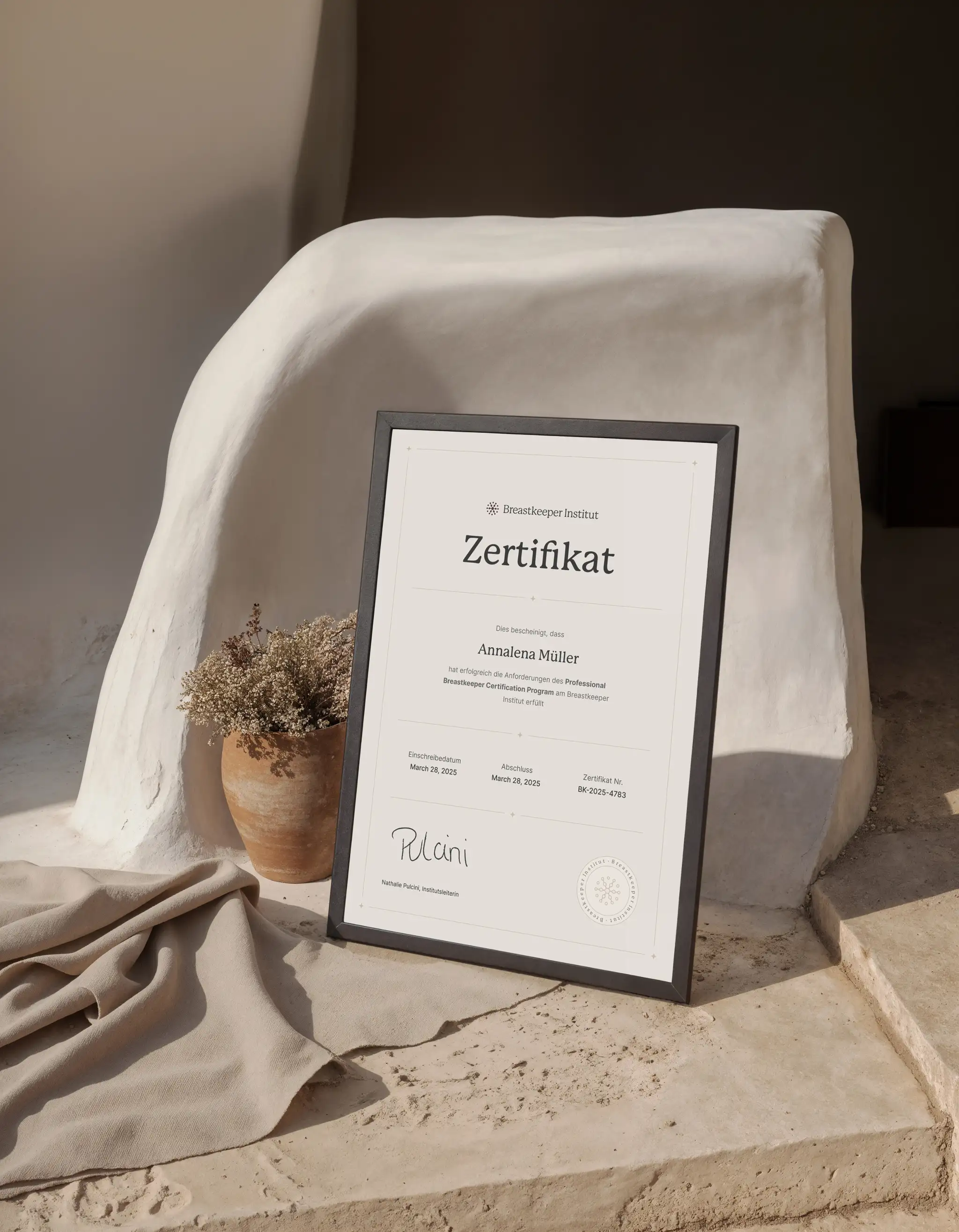 Beispiel-Zertifikat des Professional Breastkeeper Certification Program am Breastkeeper Institut