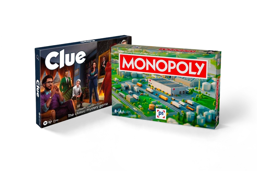 Custom branded Monopoly and Cluedo board game boxes