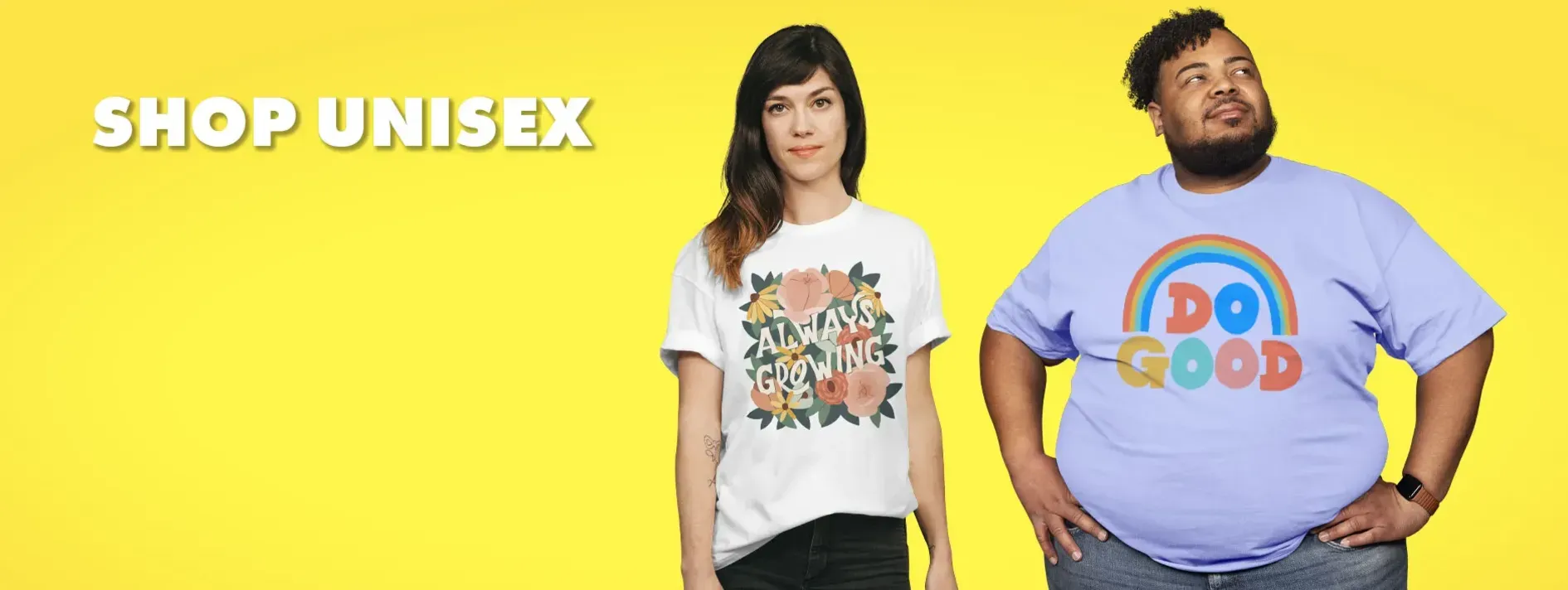 People wearing artist-designed unisex graphic t-shirts from Threadless