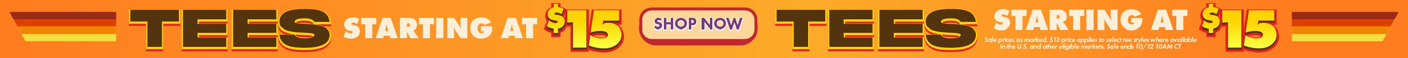 Retro orange striped strip banner promoting graphic t-shirts on sale