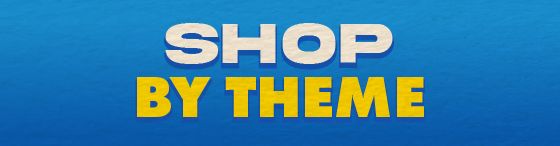 Blue retro banner linking to graphic t-shirts and apparel browsed by theme