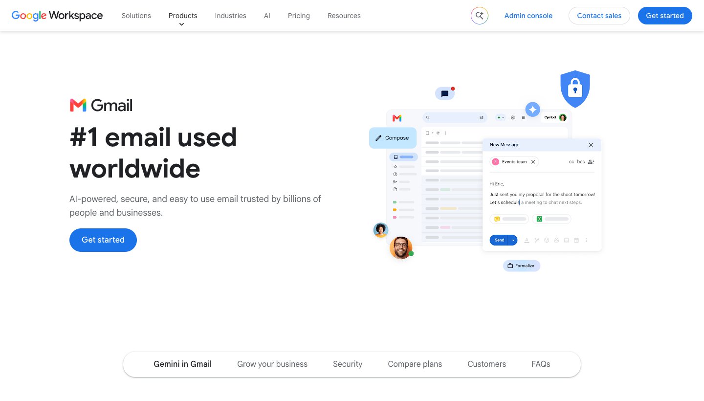 Gmail page on Google Workspace, with its Gemini in Gmail section