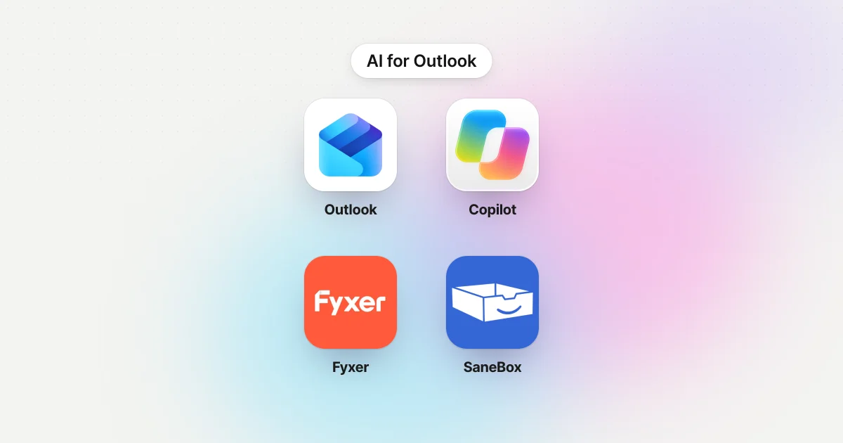 Icons for Outlook, Copilot, Fyxer and SaneBox under the label AI for Outlook