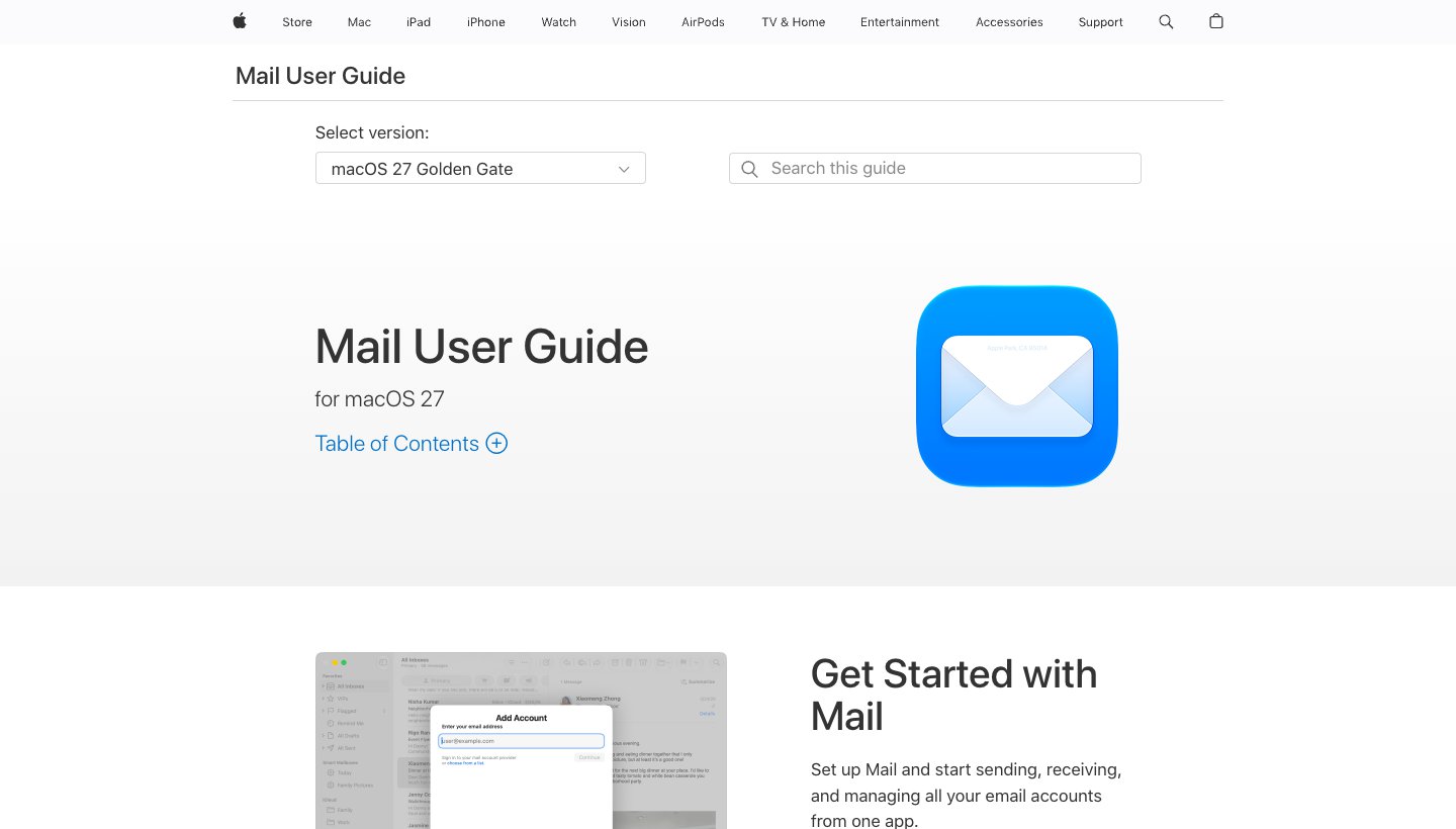Apple's Mail User Guide for macOS, the official Mail page