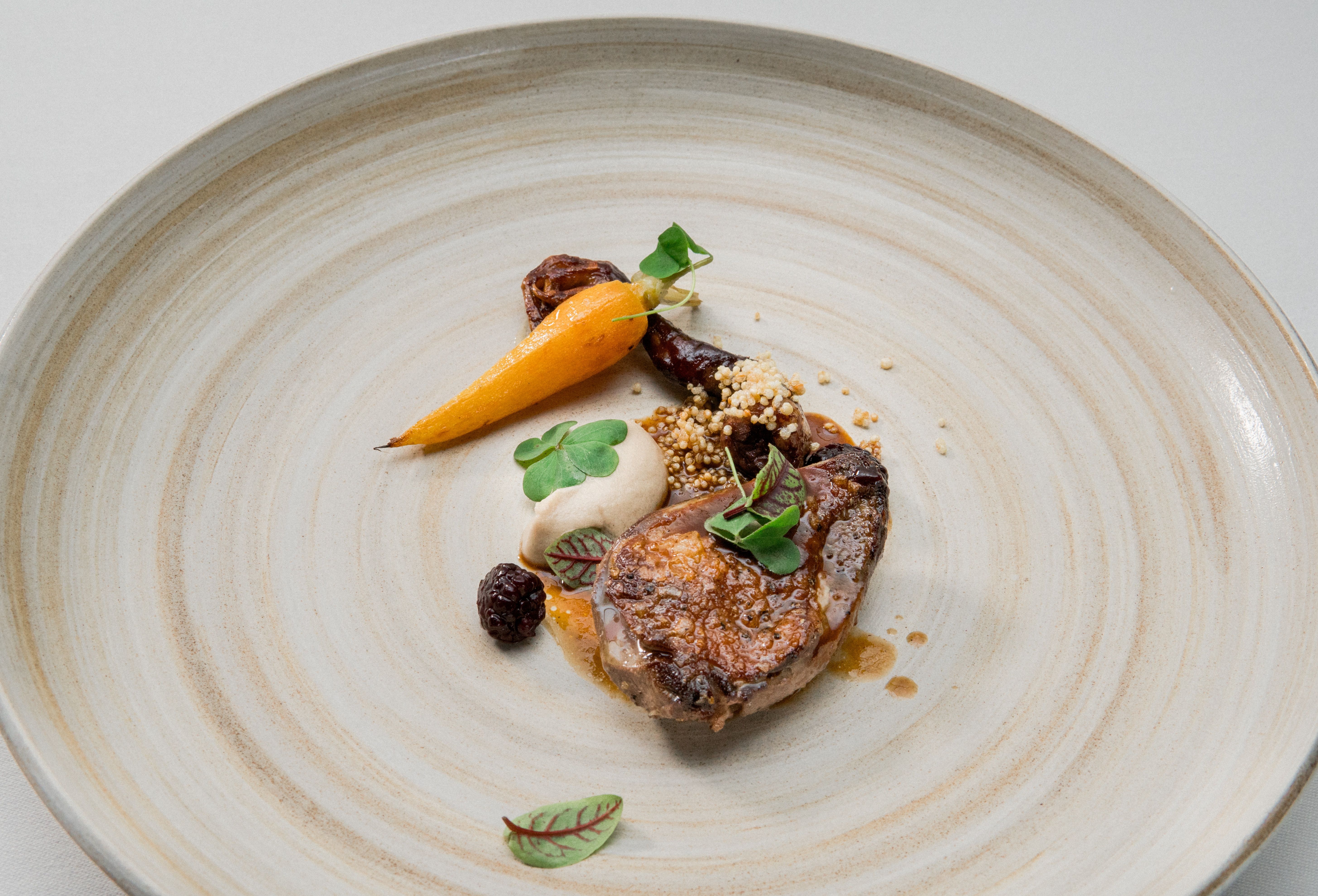 piatto gourmet petto di anatra con carote ristorante stellato