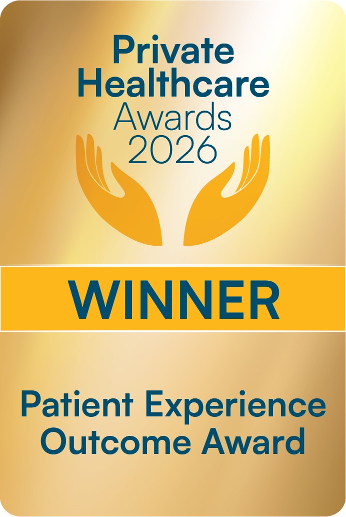 Award plaque for the Private Healthcare Awards 2026, featuring winner text and recognized for Patient Experience Outcome.
