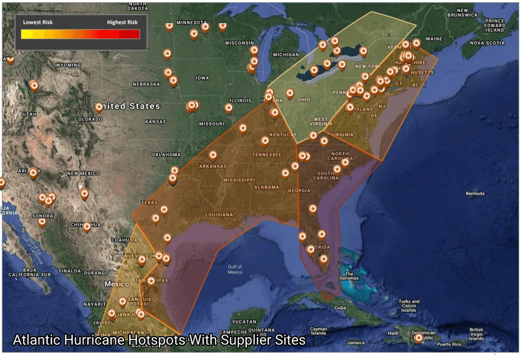 Atlantic hotspots with electronics supplier sites overlaid