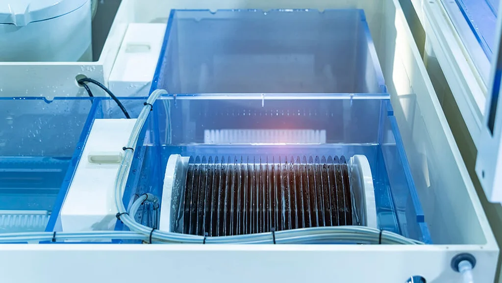 Image of the rinsing process in semiconductor manufacturing