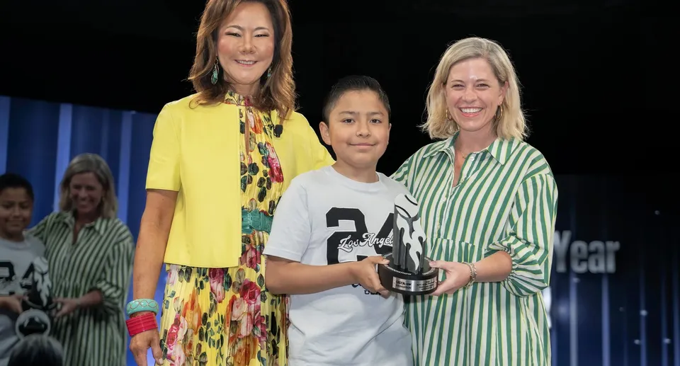 Kathleen Wuu, President of the USTA Foundation with NJTL of the Year Award: Portland Tennis & Education, Campbell Glenn Garonzic and Jazel Diaz de Jesus Martinez