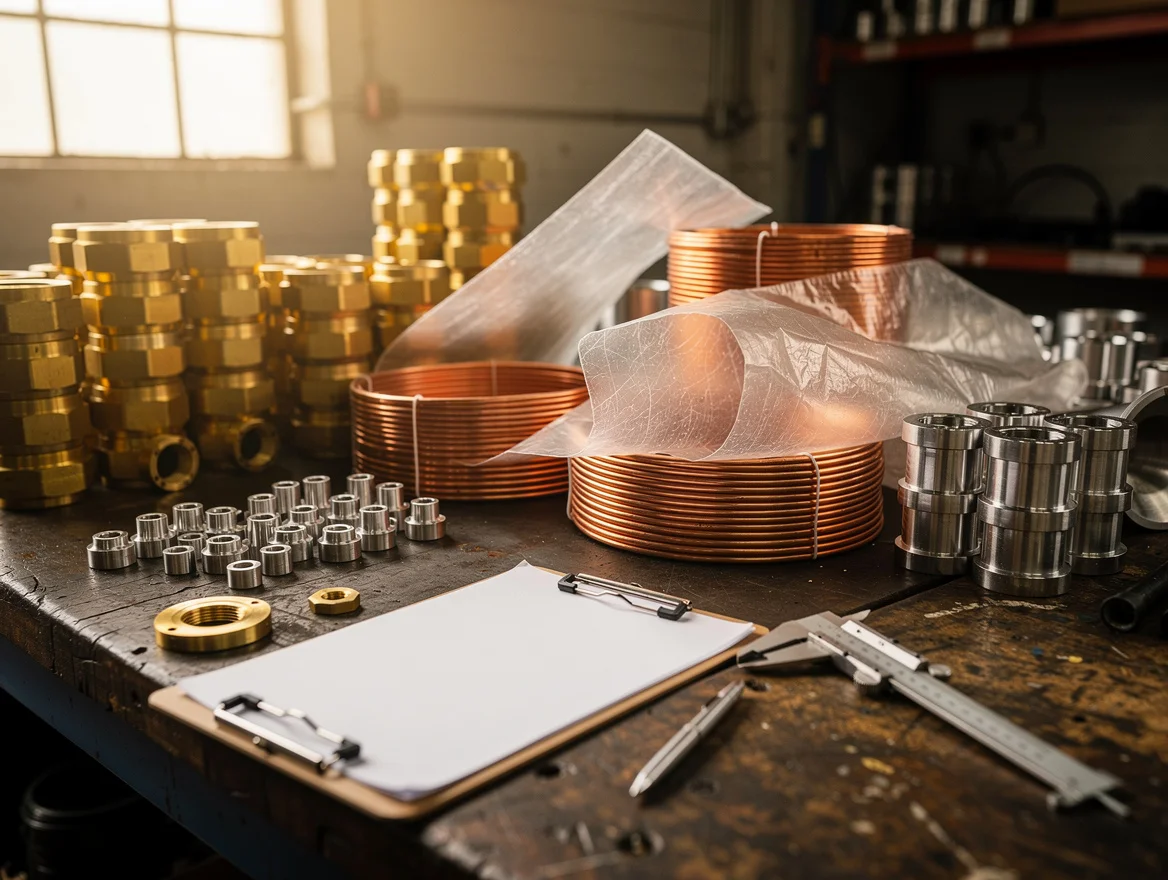 Mixed metal components interleaved with multi-metal VCI paper on a workbench