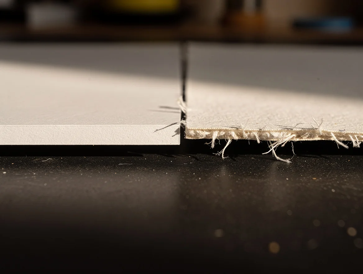 Macro comparison of a clean die-cut paper edge against a fibrous frayed edge