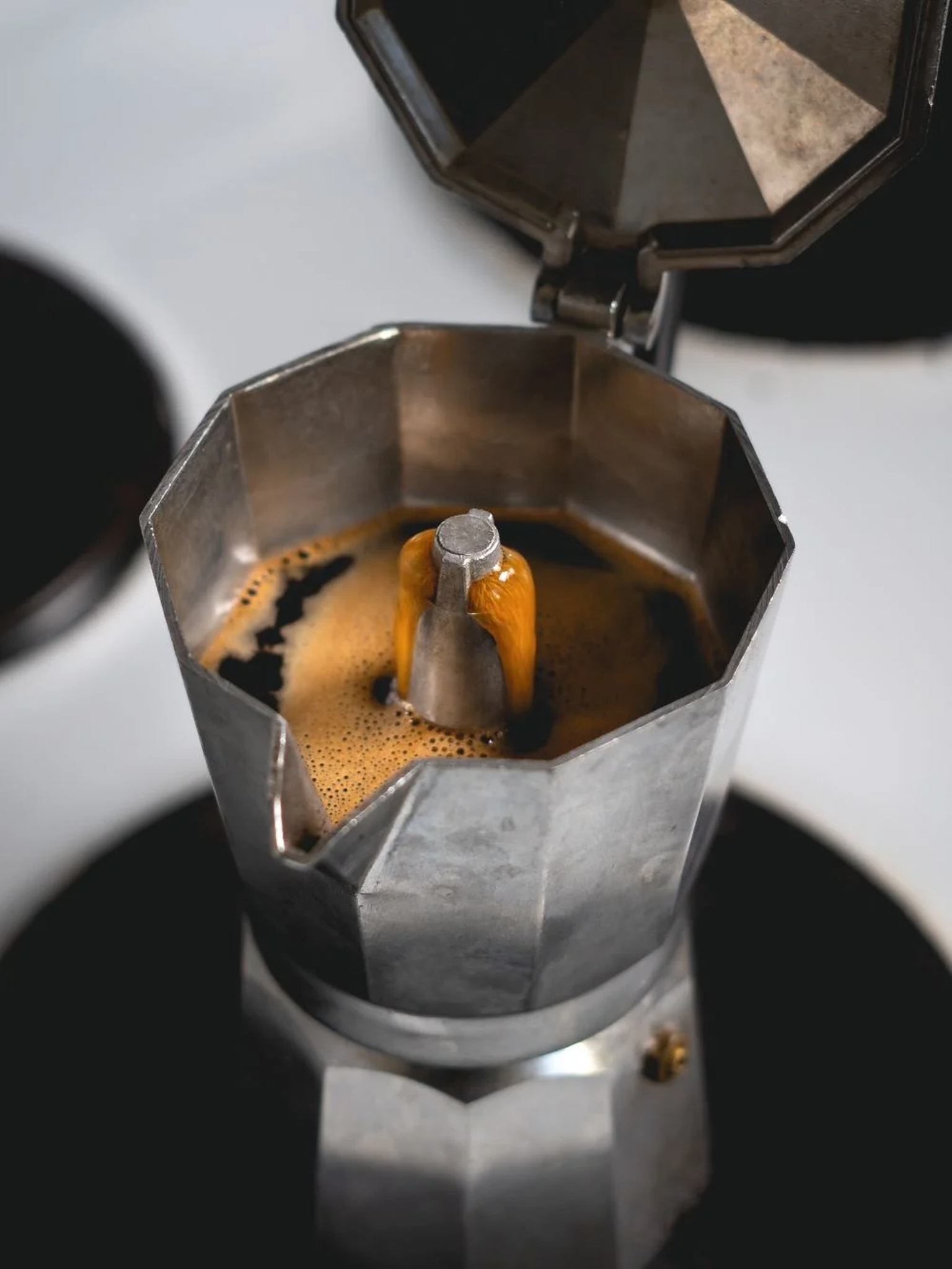 Moka pot for classic stovetop coffee preparation.