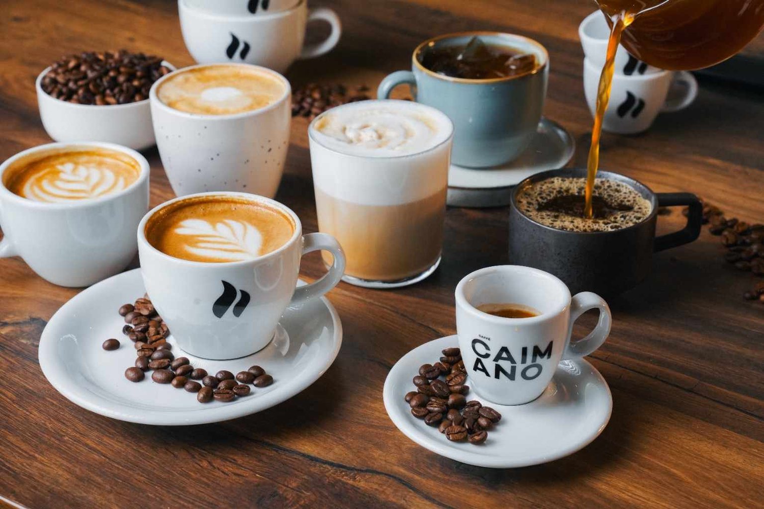 different coffee cups with different coffee recipes