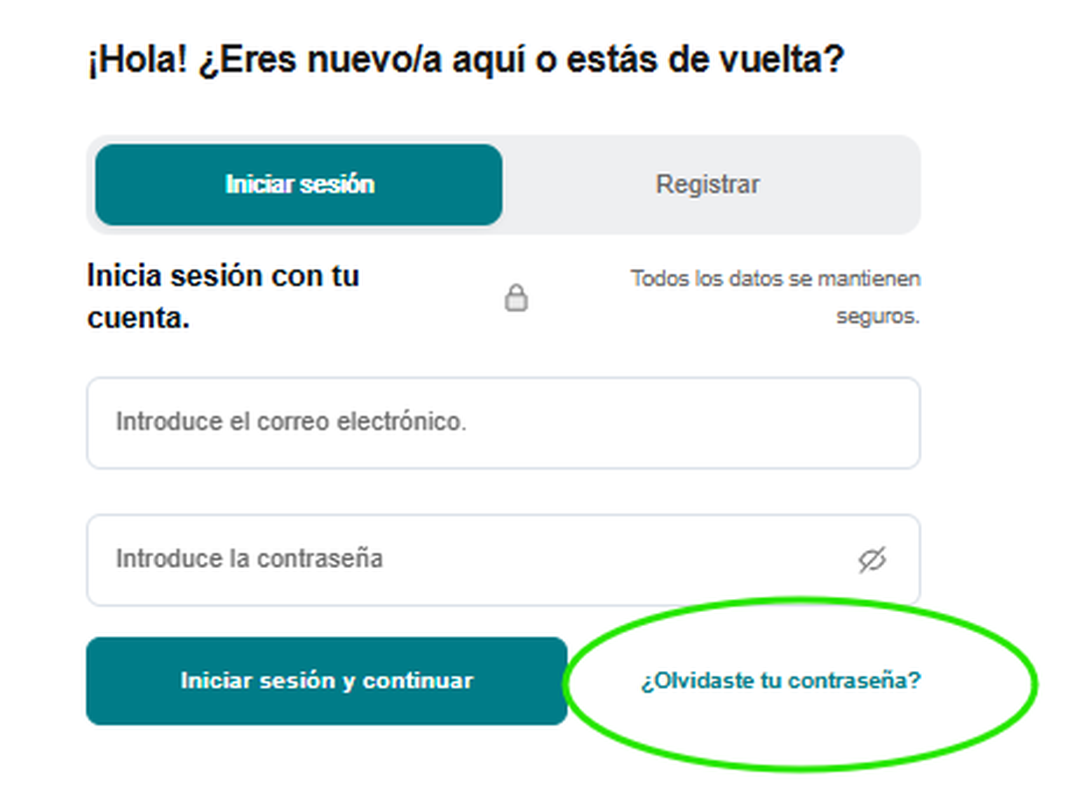 Screenshot of password reset