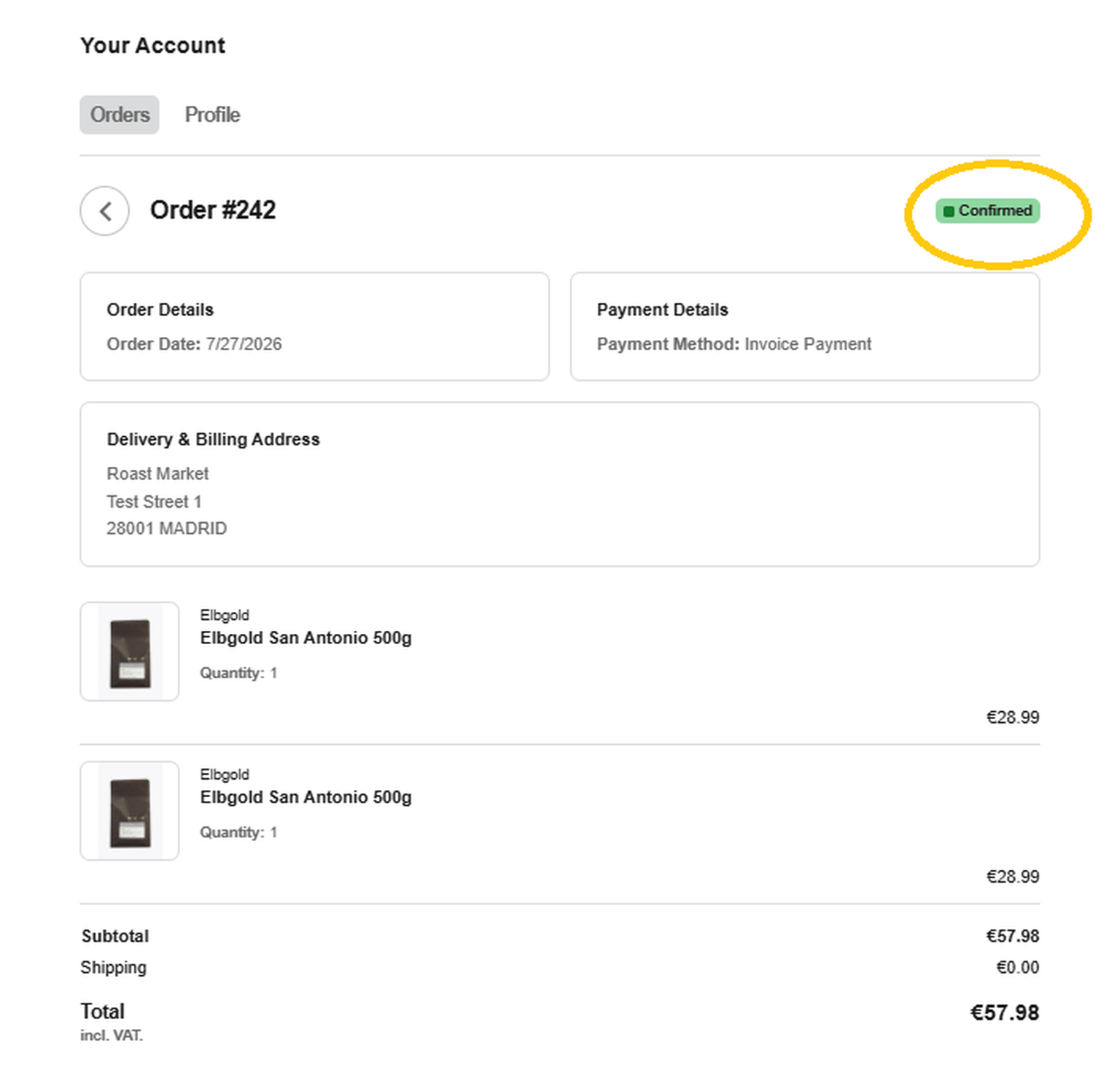 Order overview status
