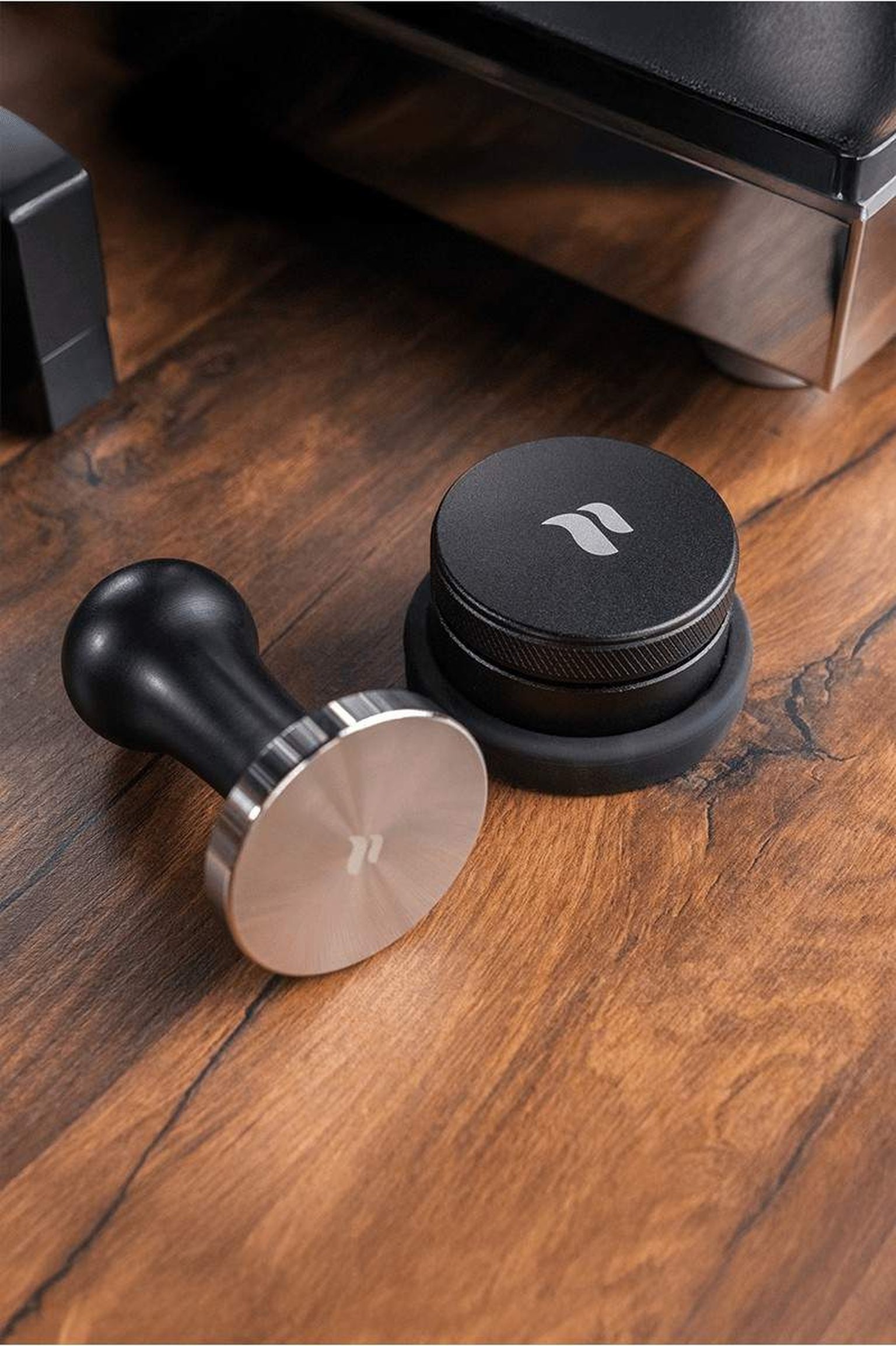 leveler and a tamper with roastmarket branding