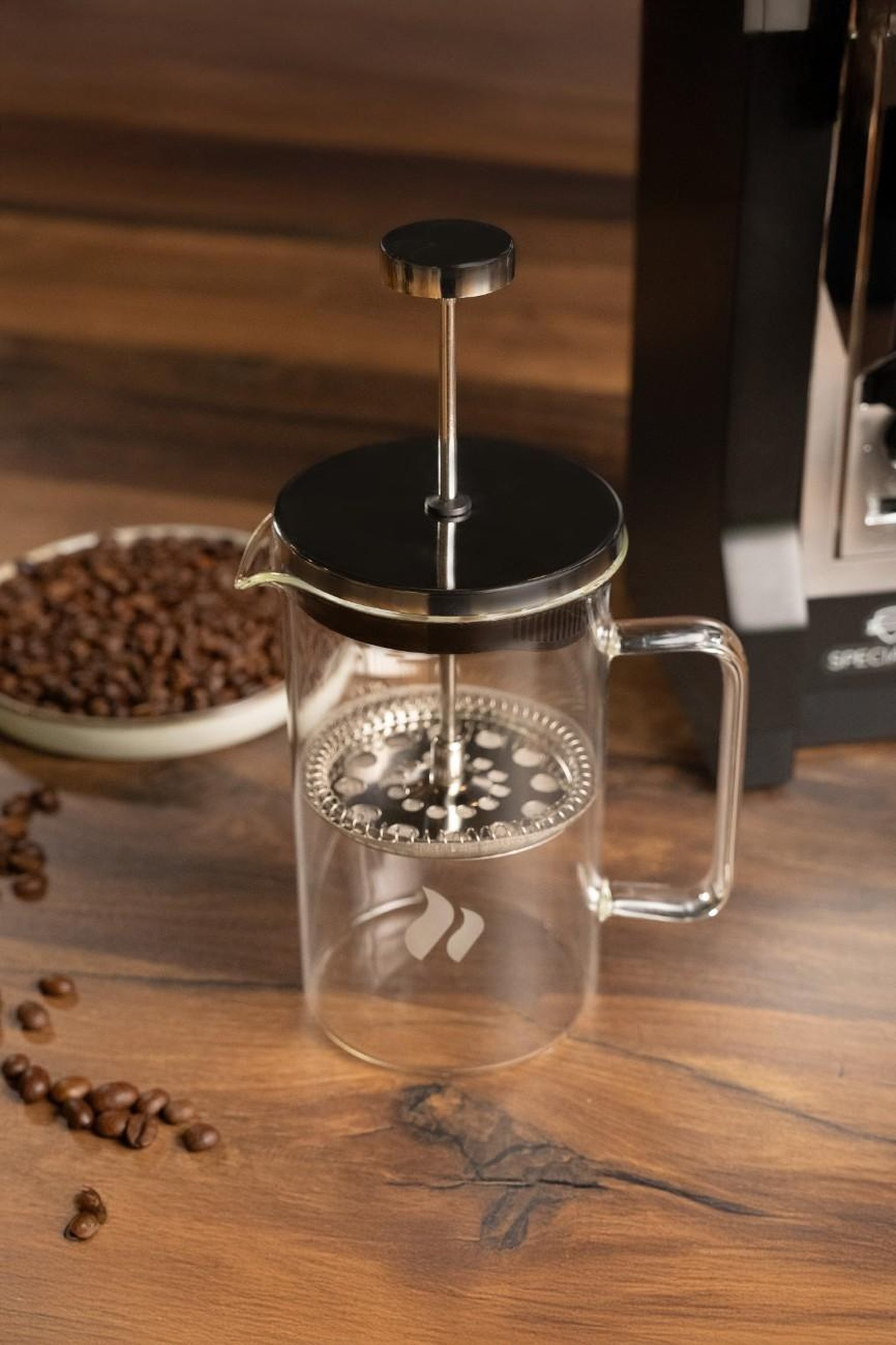 French Press coffee maker for manual coffee brewing at home.