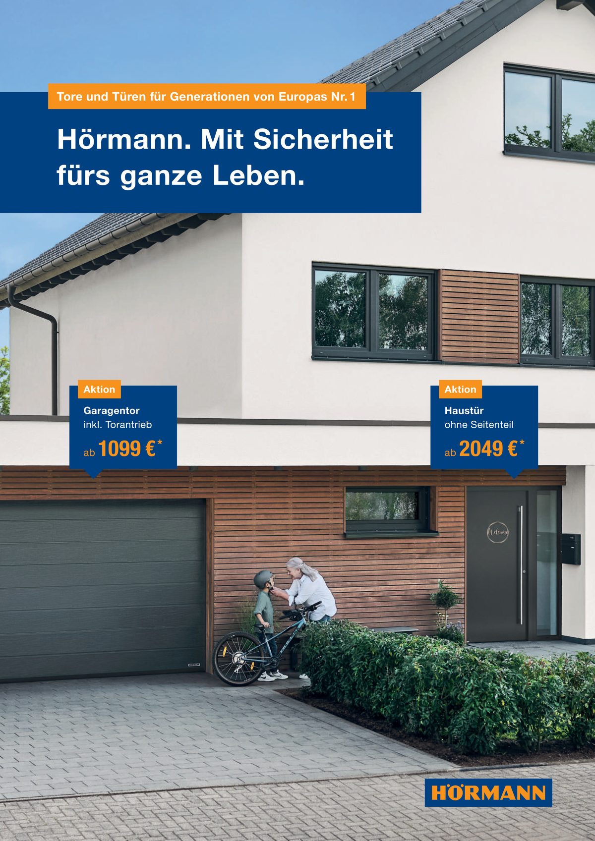 Titelseite des Hörmann-Aktionsflyers „Mit Sicherheit fürs ganze Leben“ mit den Aktionspreisen für Garagentor und Haustür