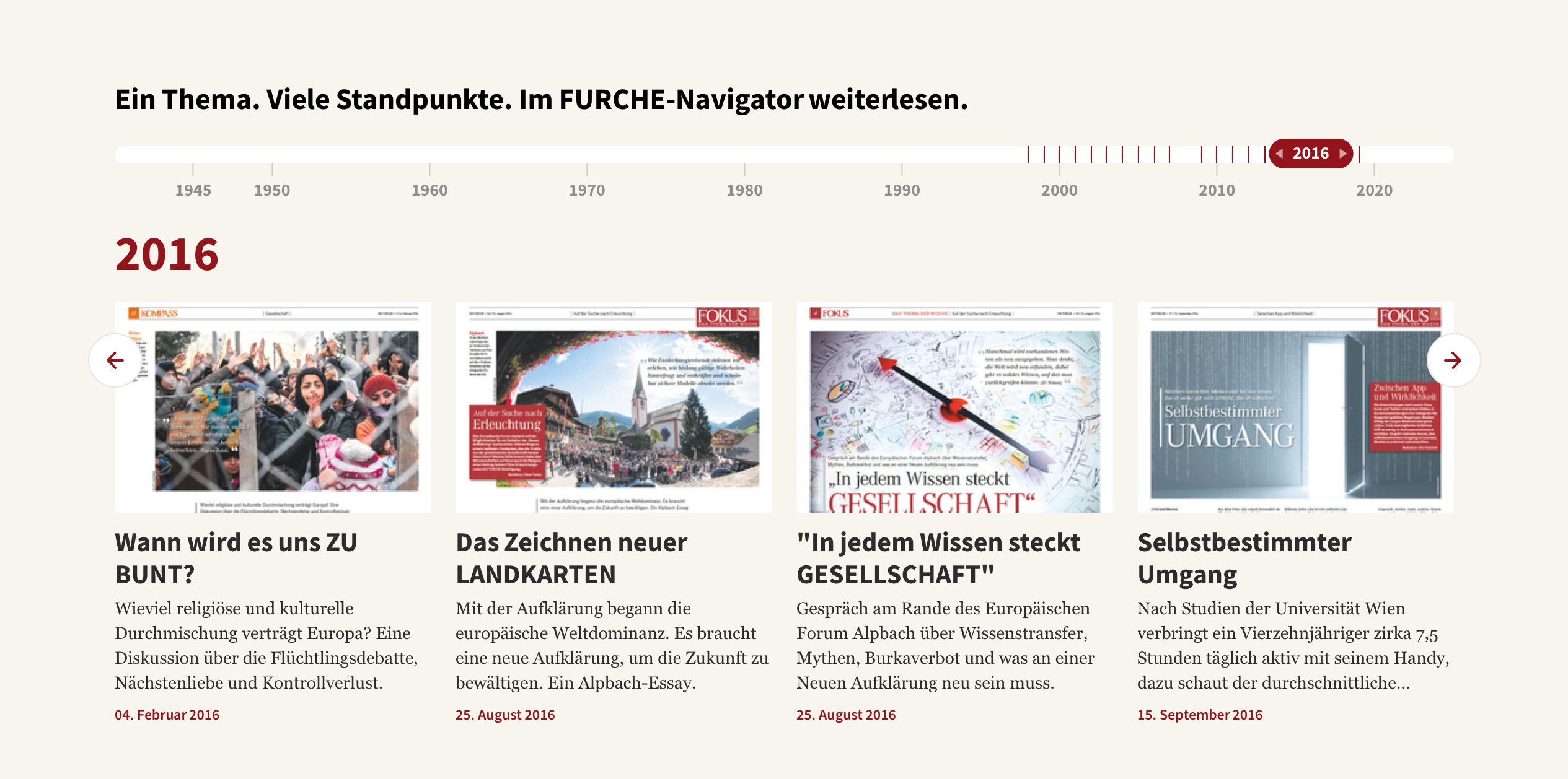 Die Furche-Navigator Timeline unter einem Artikel
