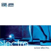Blue-toned image of a checkered floor with the lower legs of a person in fishnets. Text reads "suisse electro." and "couleurs fondation cma."