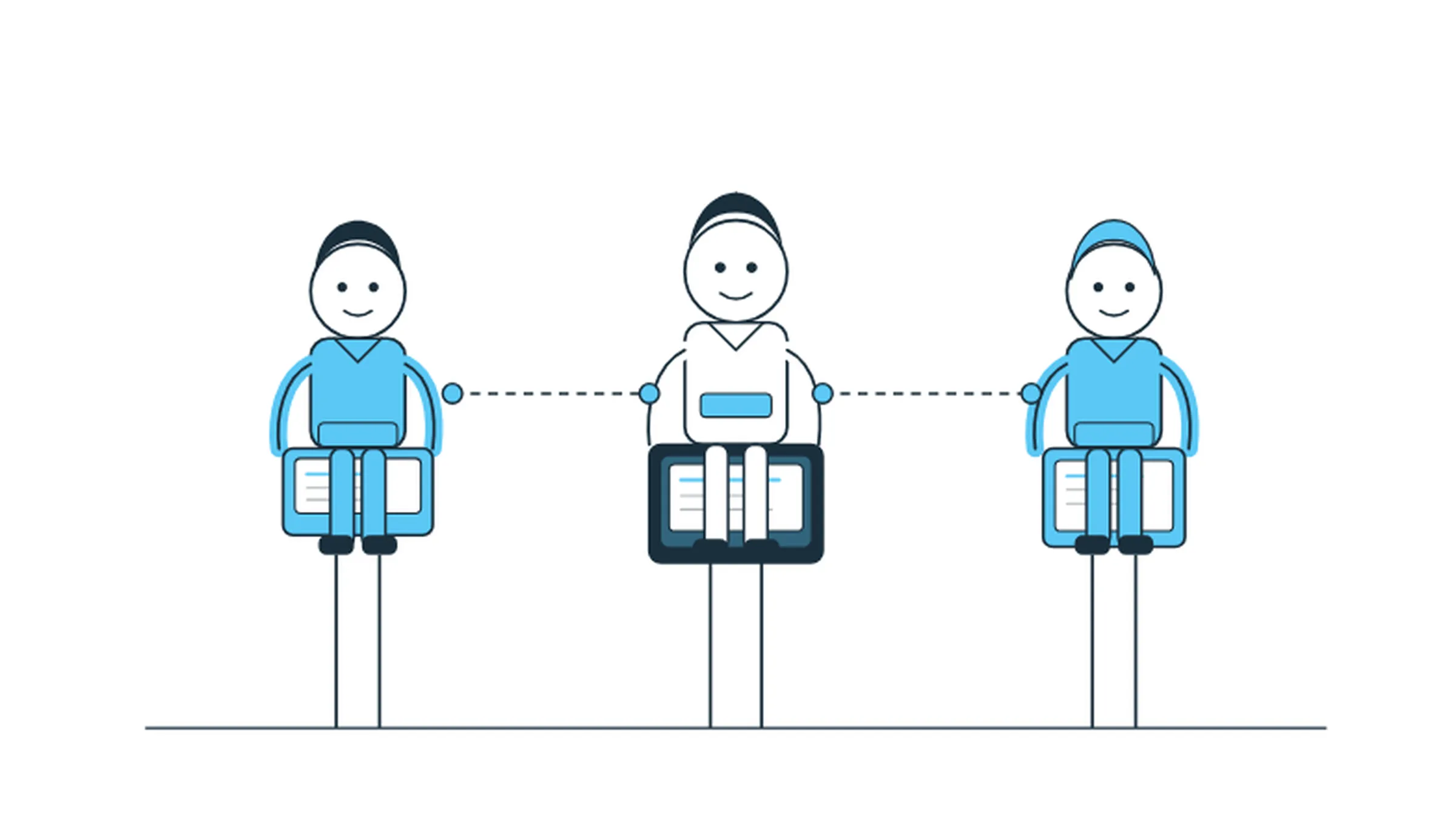 Affordable residential proxies for small teams illustration showing three team members with devices connected through a shared network with a price tag and security shield, representing cost-effective proxy access for small groups