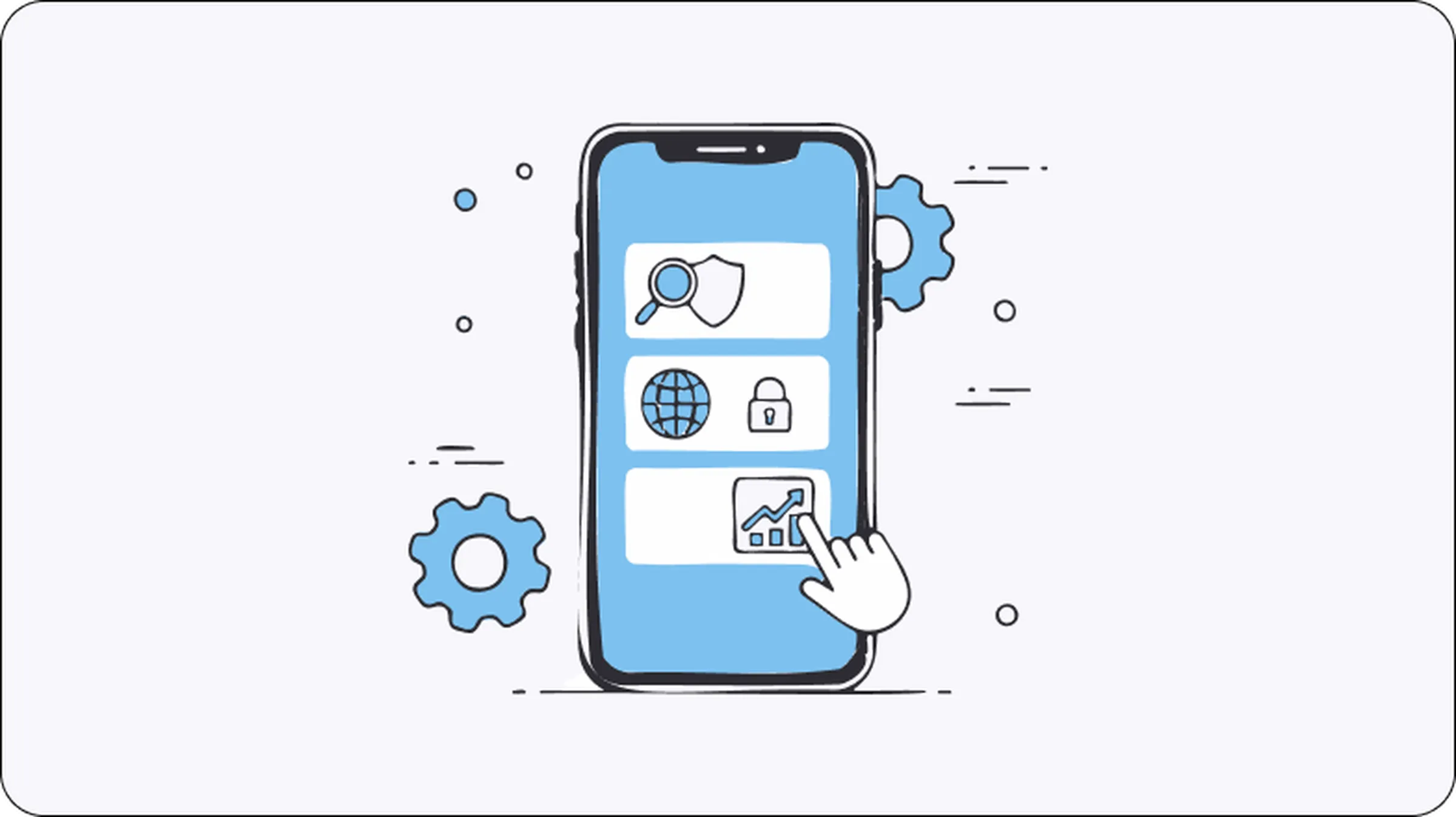 Illustration of an Android smartphone using a proxy app, showing secure browsing, IP protection, and network control features for mobile proxy applications.
