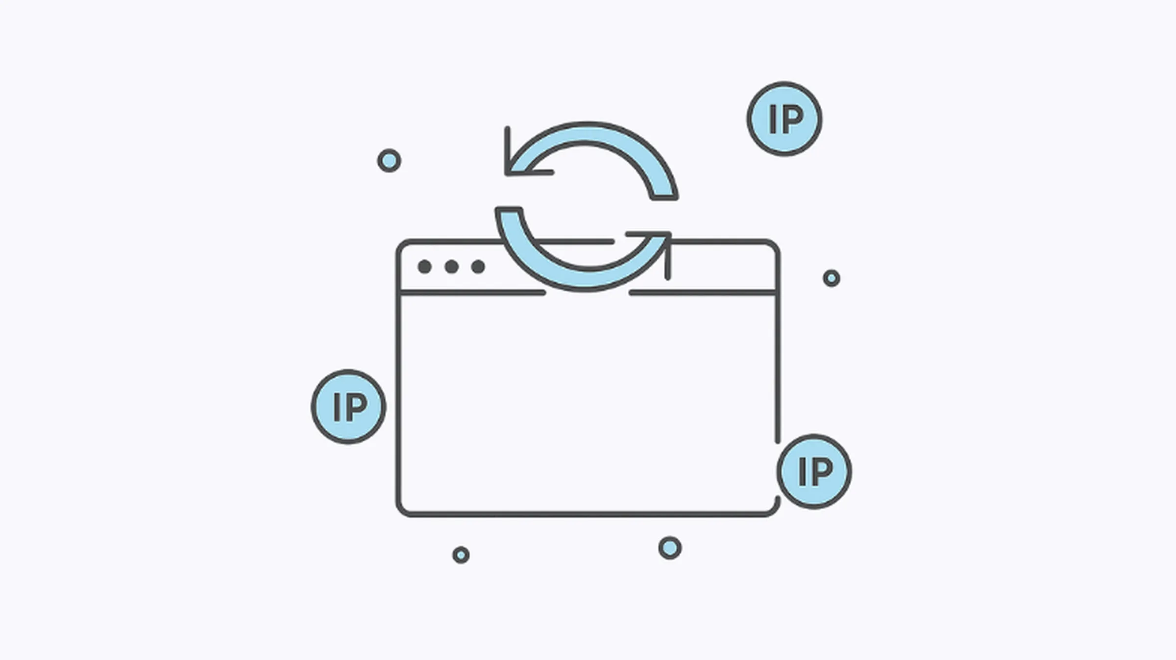 Minimal rotating proxy illustration showing a browser window with changing IP addresses.