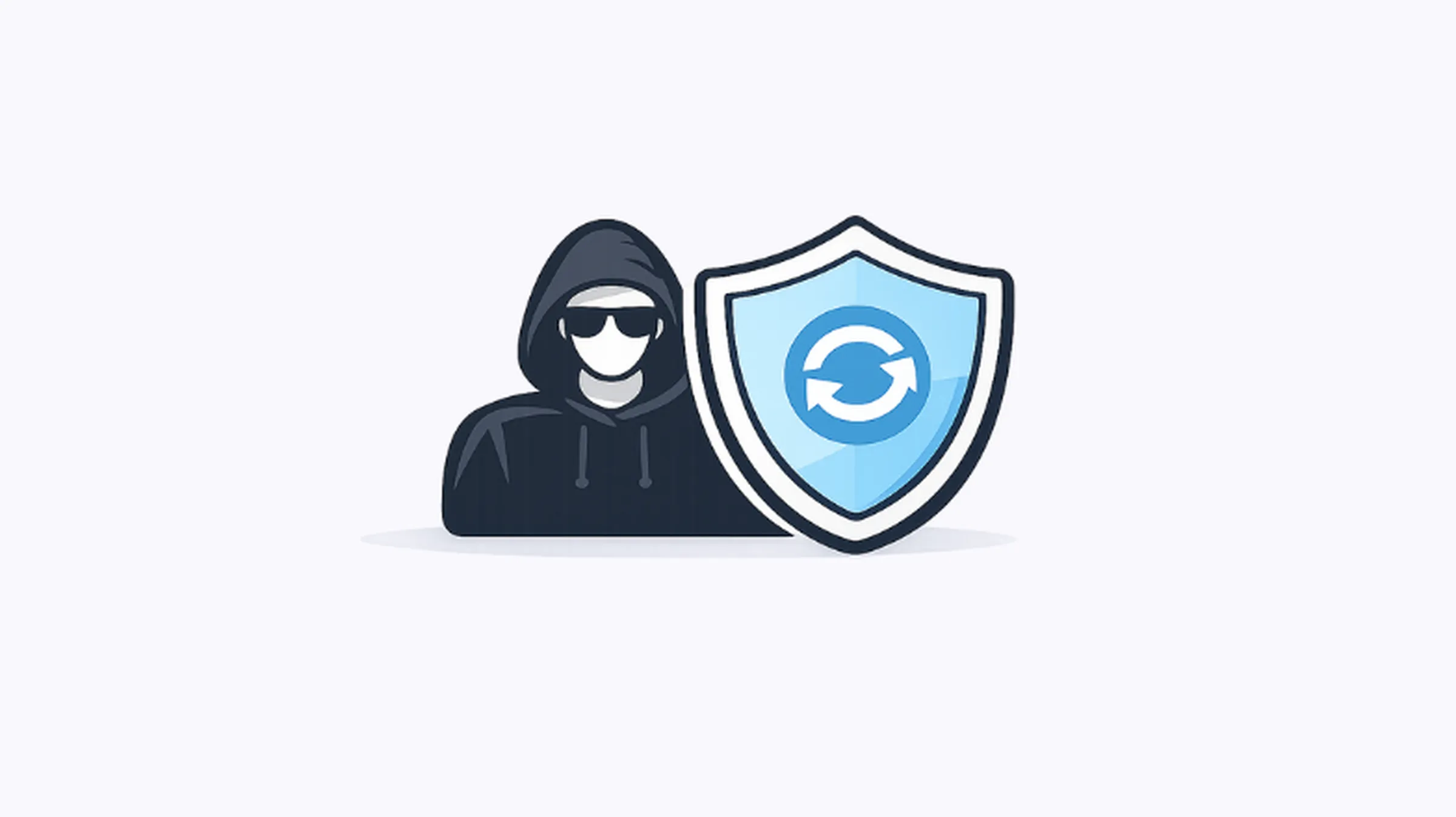 Minimal vector illustration of a proxy server concept showing an anonymous hooded user protected by a shield, symbolizing online privacy, IP masking, and secure web access.