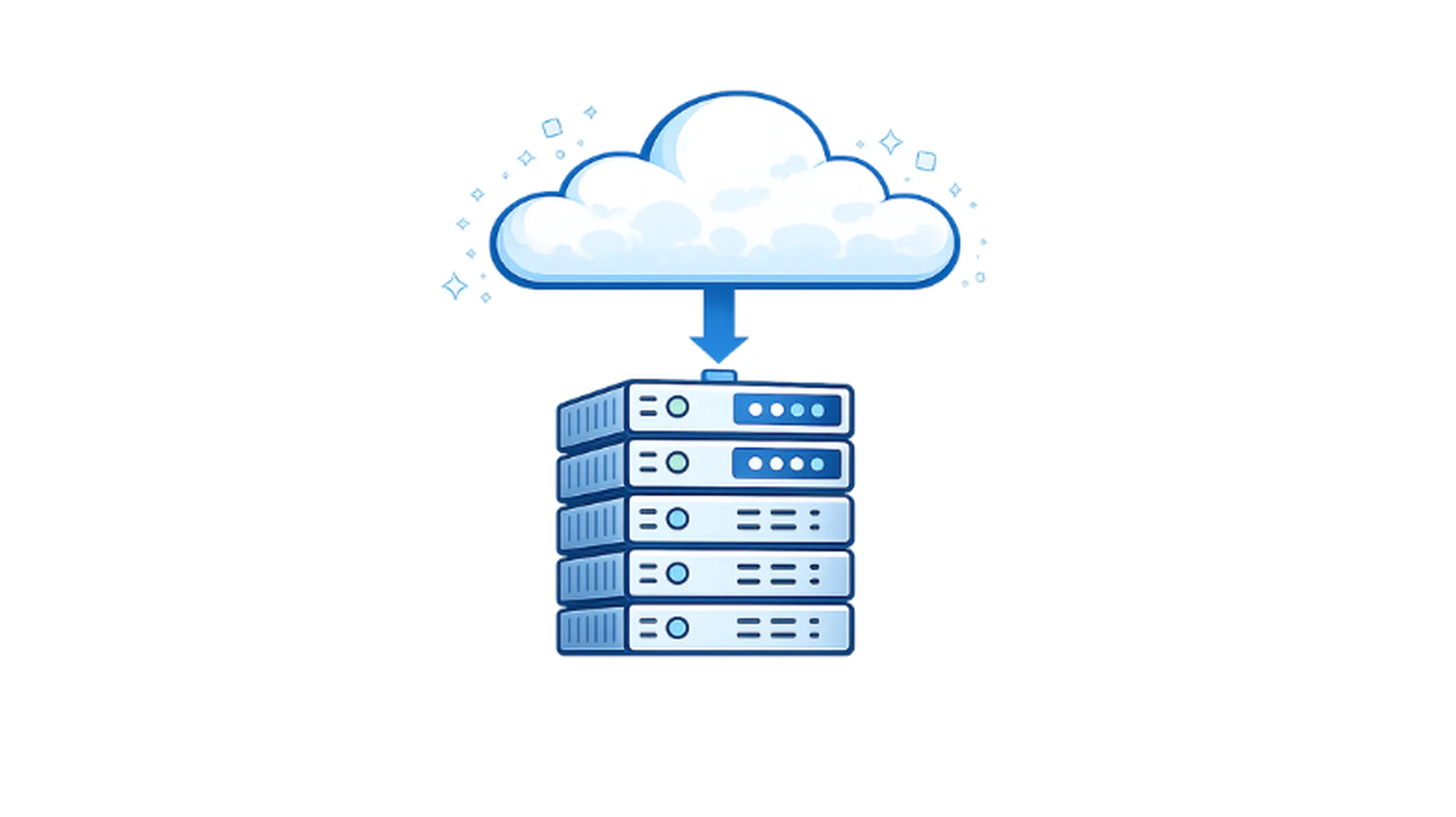 Cloud and server infrastructure illustration representing proxy traffic routing in blue flat style.