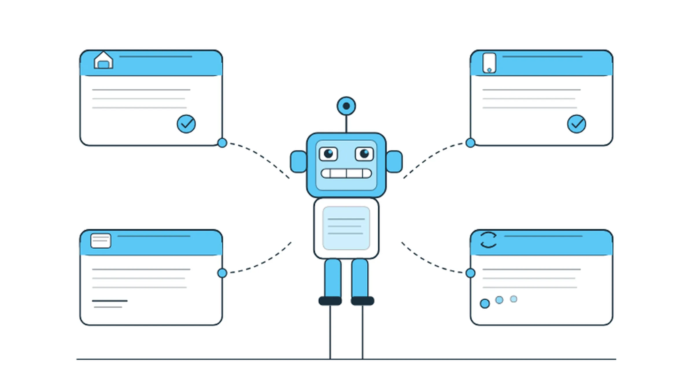 ISP proxy alternatives for scraping illustration showing four proxy type cards — residential, mobile, datacenter, and rotating — connected to a central scraping bot, representing options and tradeoffs for data collection
