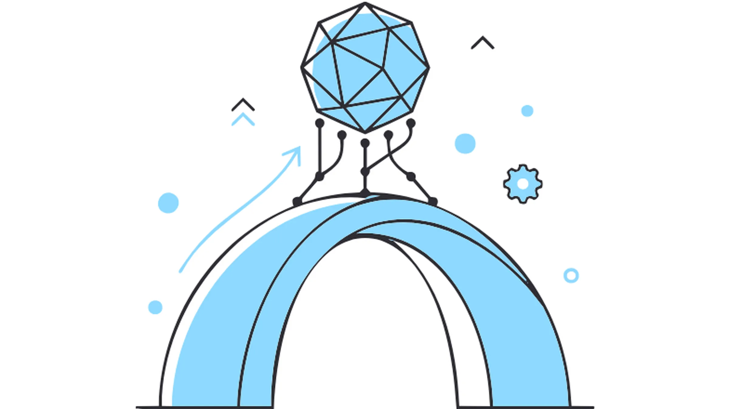 Stylized illustration of a network node above a bridge, representing proxy infrastructure routing traffic between sources.