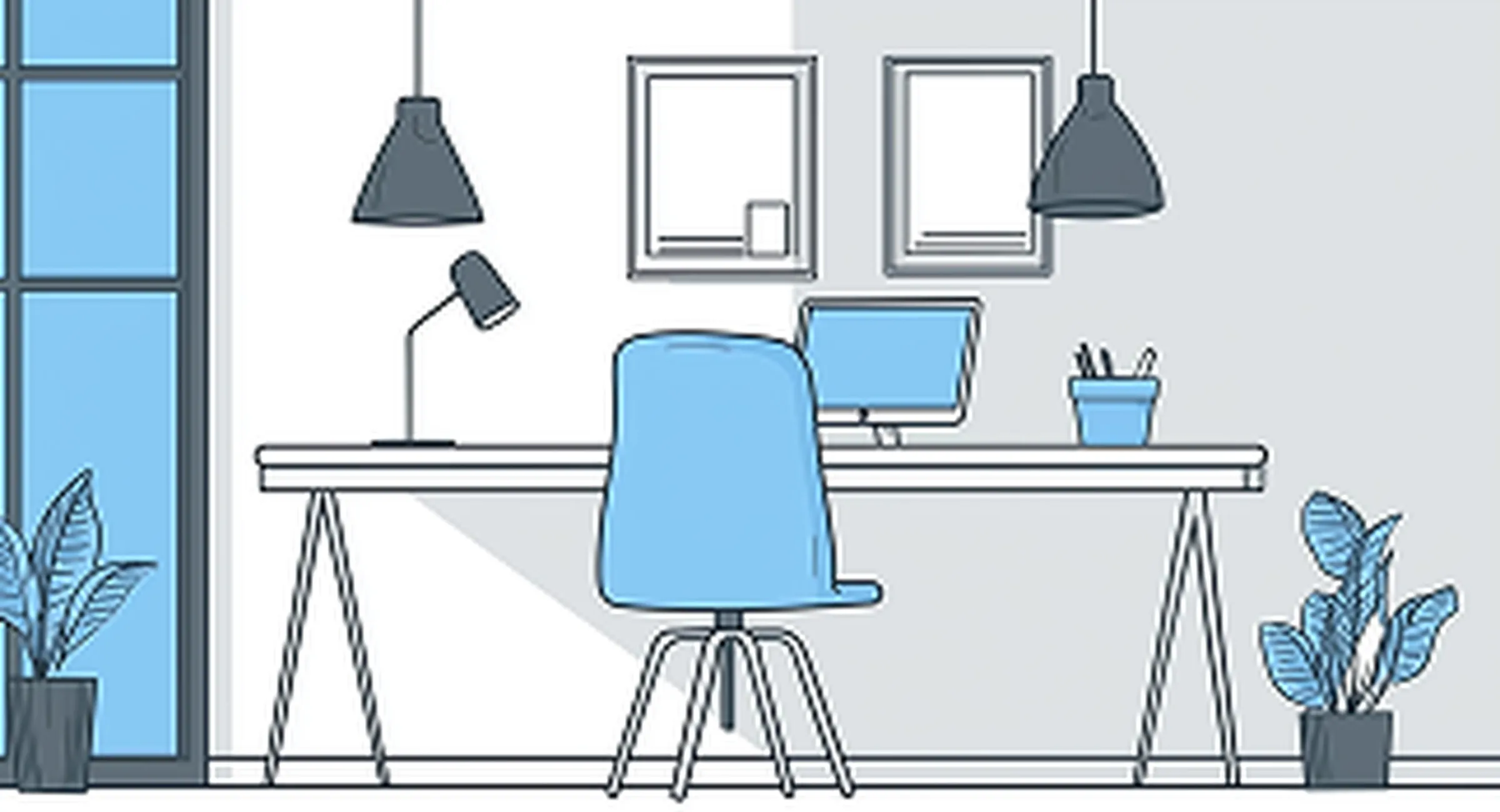 Illustration of a modern home office workspace with a computer and desk setup, symbolizing organized proxy management and types of proxies explained