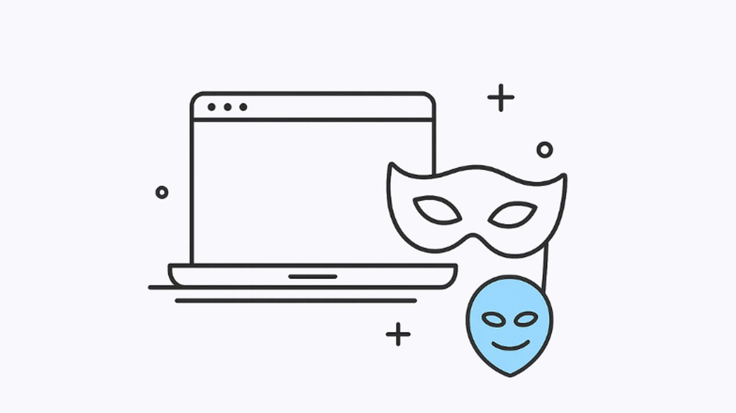 Minimalist illustration of a laptop and an anonymity mask representing how anti-detect browsers protect privacy.