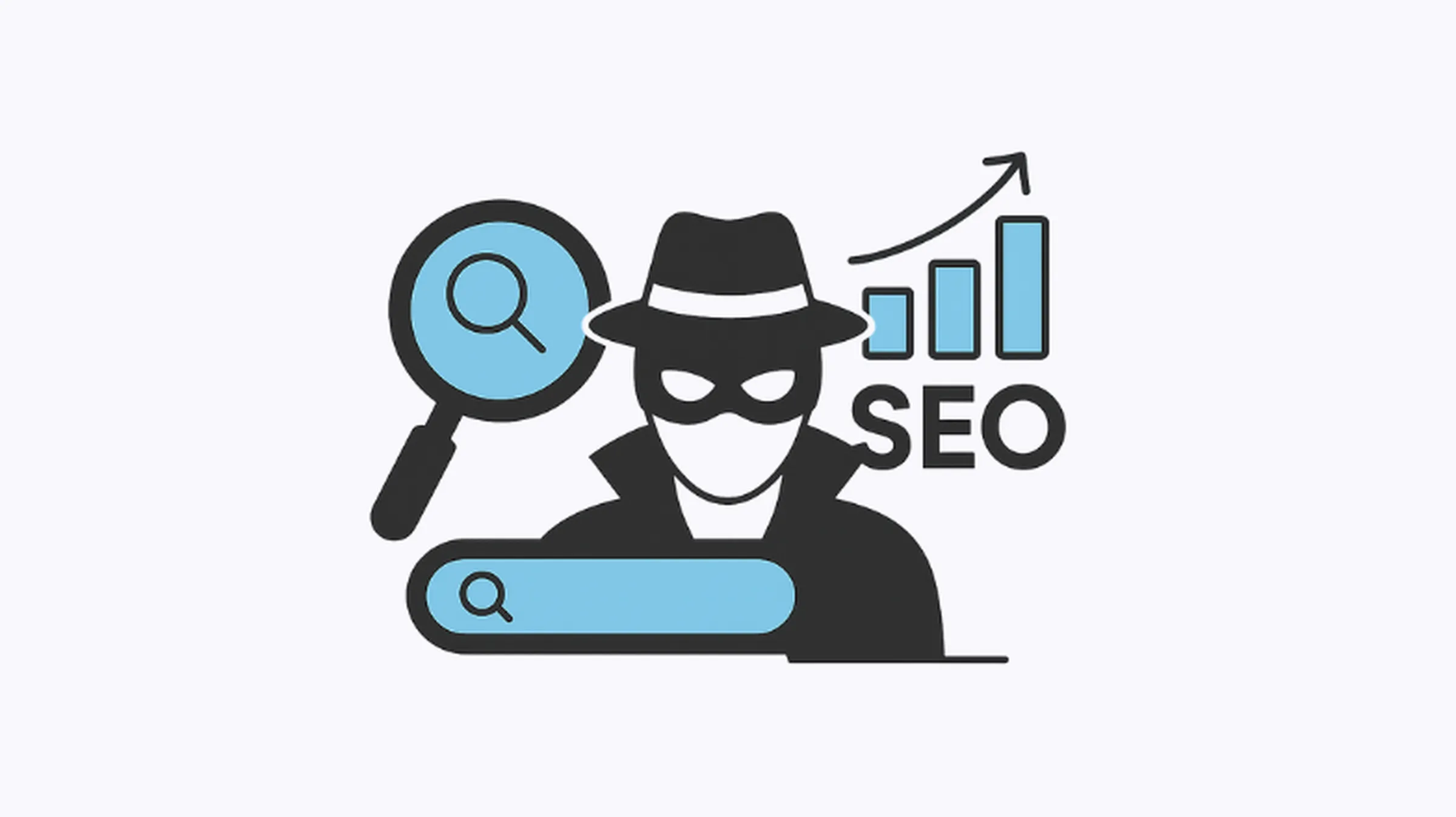 Anonymous SERP monitoring illustration with magnifying glass, masked user, search bar, and SEO growth chart, representing how search engine proxies enable secure and undetected data collection