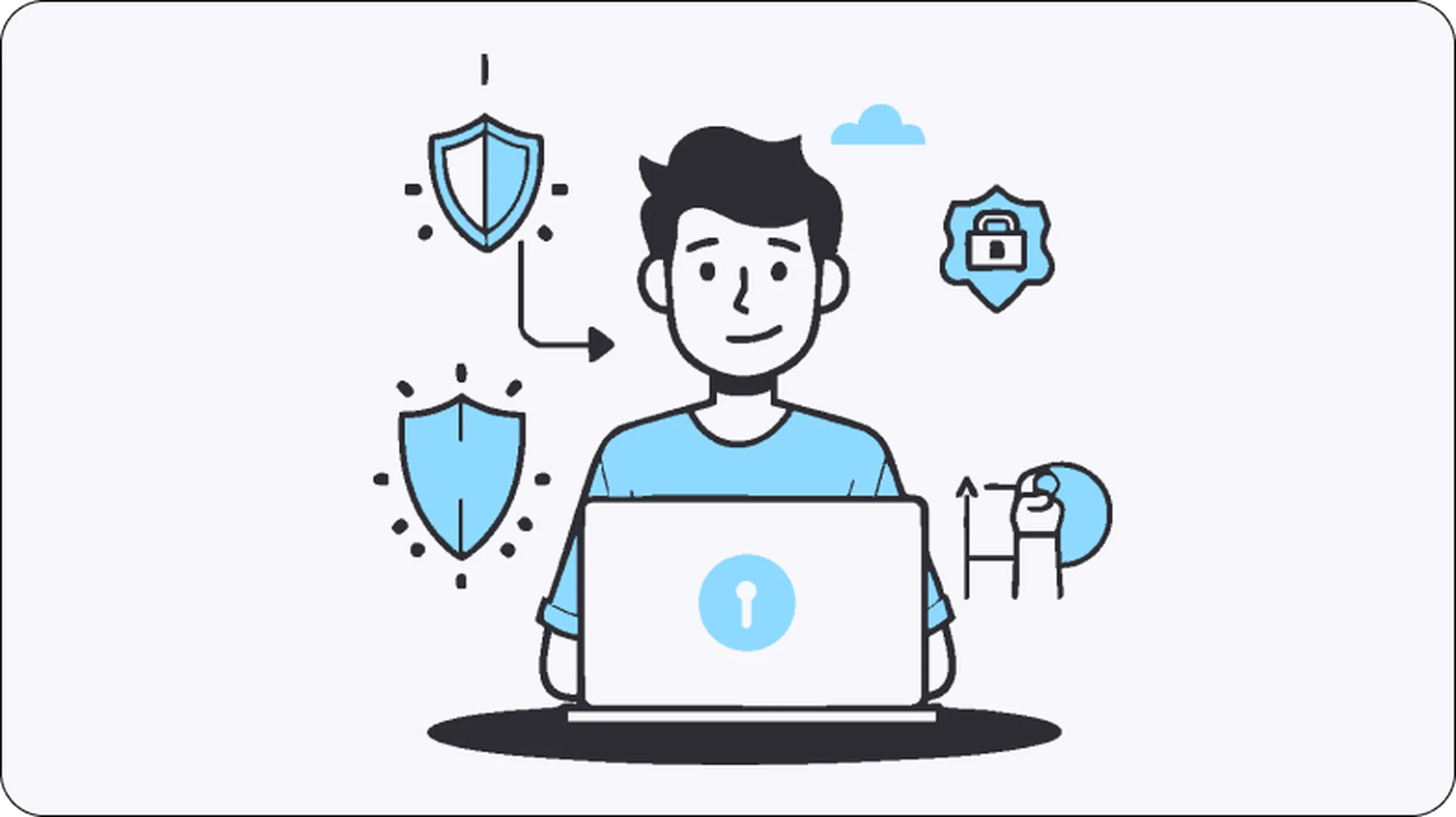 Researcher using a secure laptop with proxy protection symbols for private and anonymous data collection