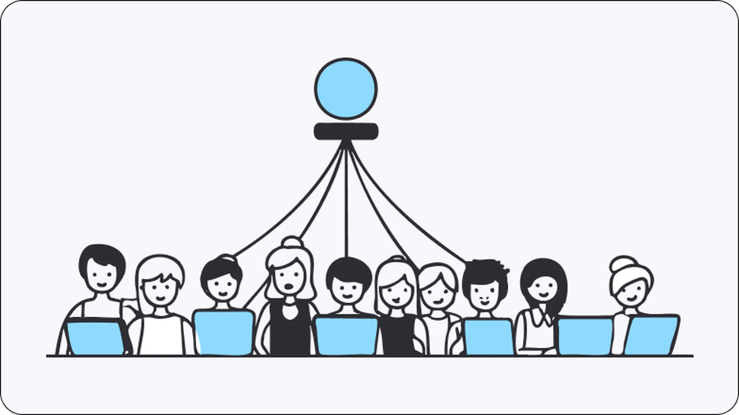 Illustration of multiple users connected to a central network, symbolizing the use of proxies for managing multiple Twitter accounts securely and anonymously.