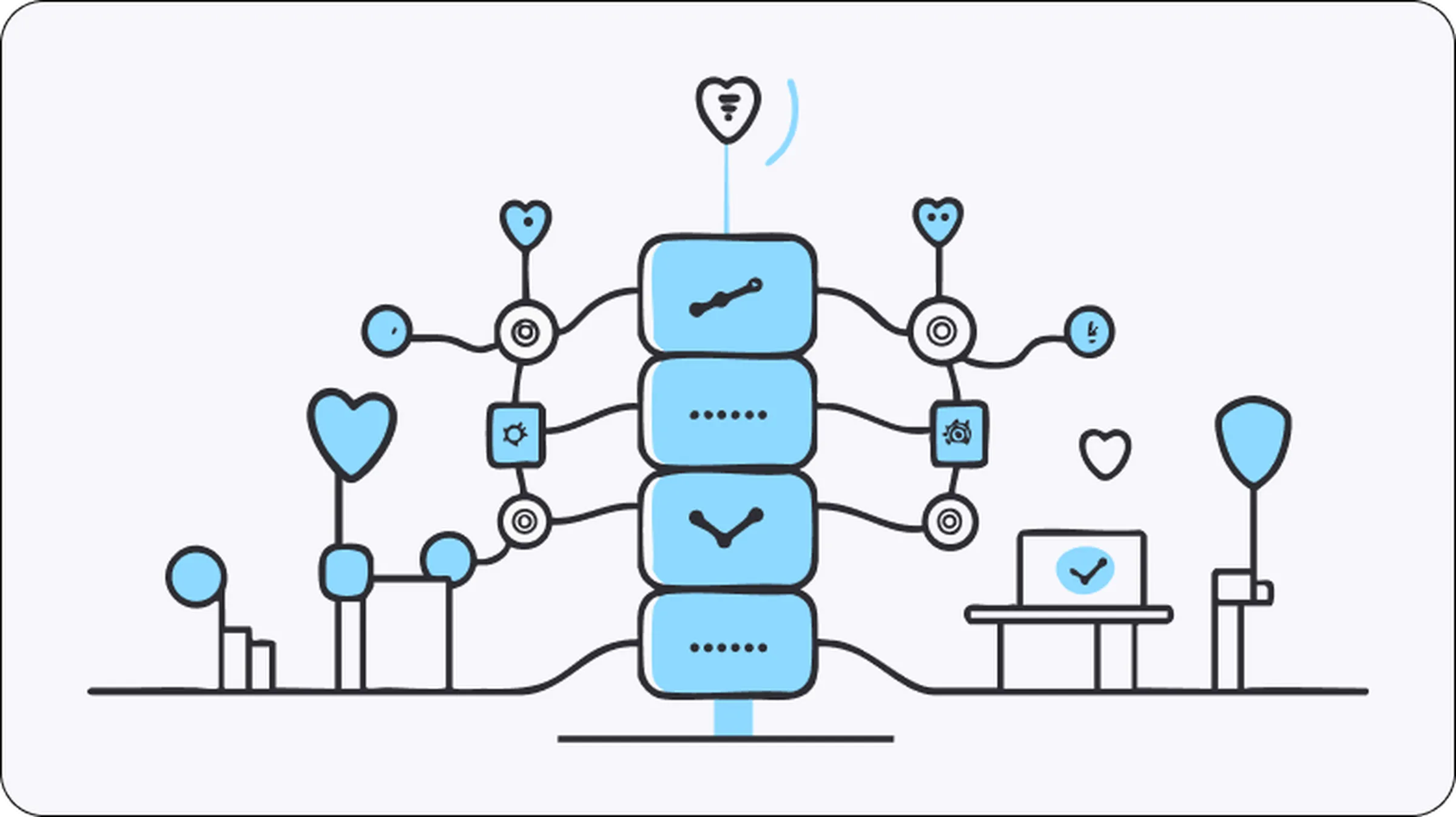Illustration of optimized proxy server infrastructure with connected performance, security, and monitoring icons — representing efficient proxy setup and configuration