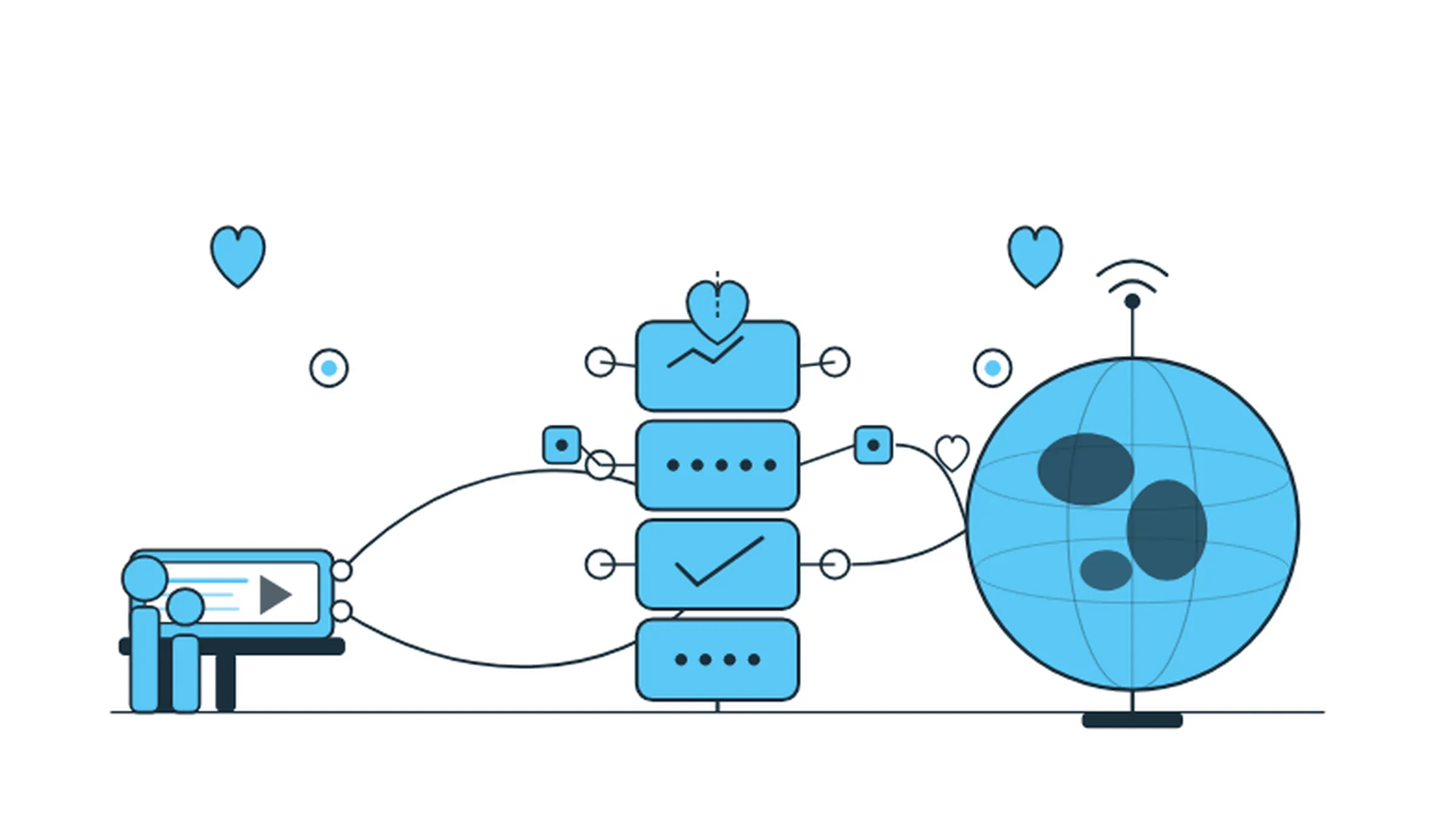 Proxy server connecting a laptop user to TikTok servers through a secure intermediary — TikTok proxy guide illustration