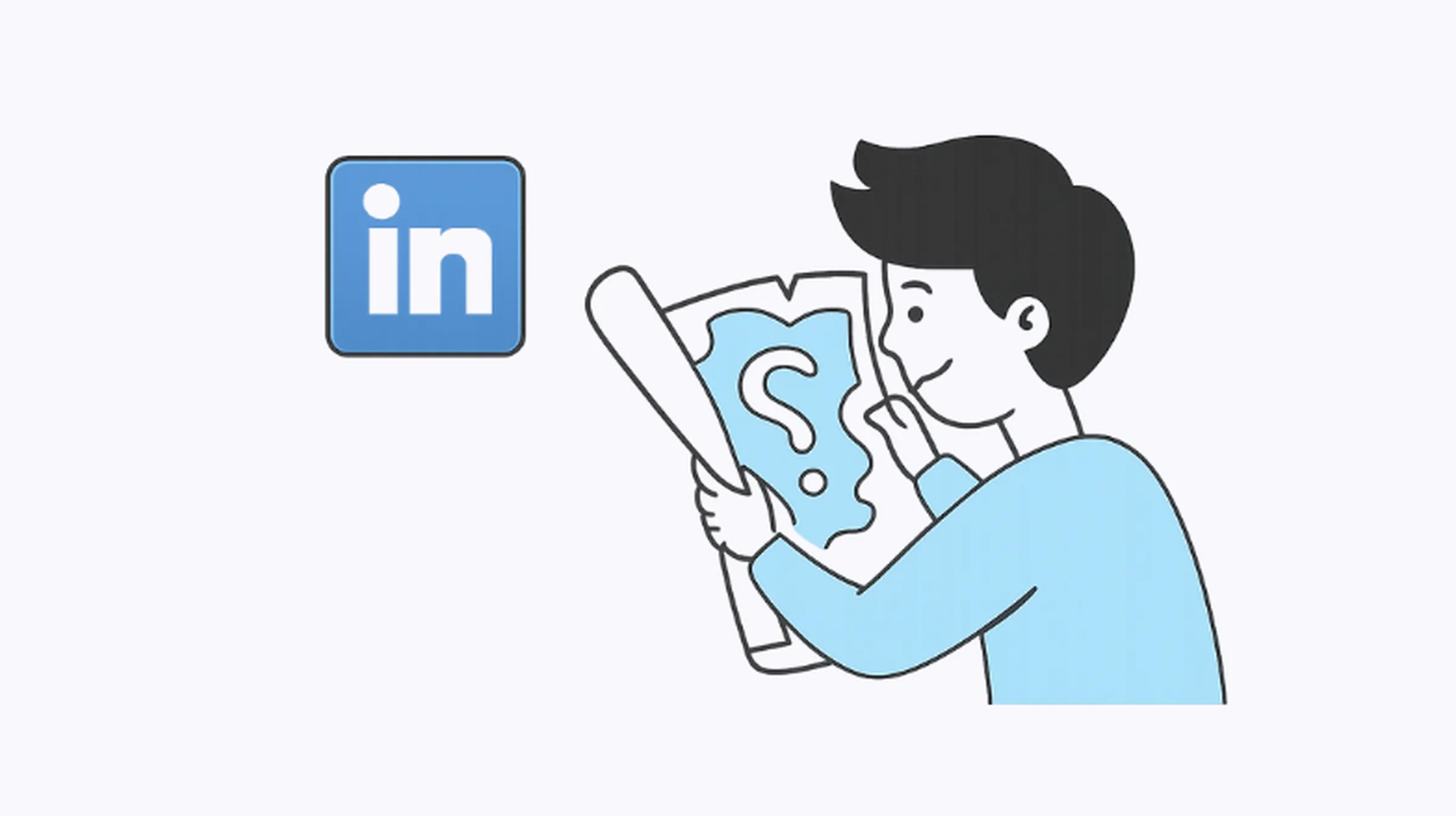 Man looking at a map with question mark next to LinkedIn logo, illustrating LinkedIn proxy setup.