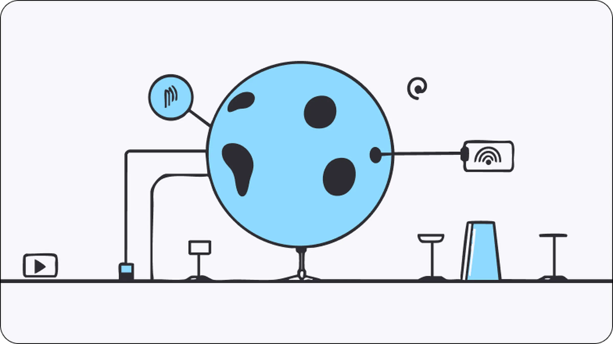 Illustration of a globe connected to various digital devices, symbolizing global internet traffic routing and mobile proxy usage for secure and decentralized access.