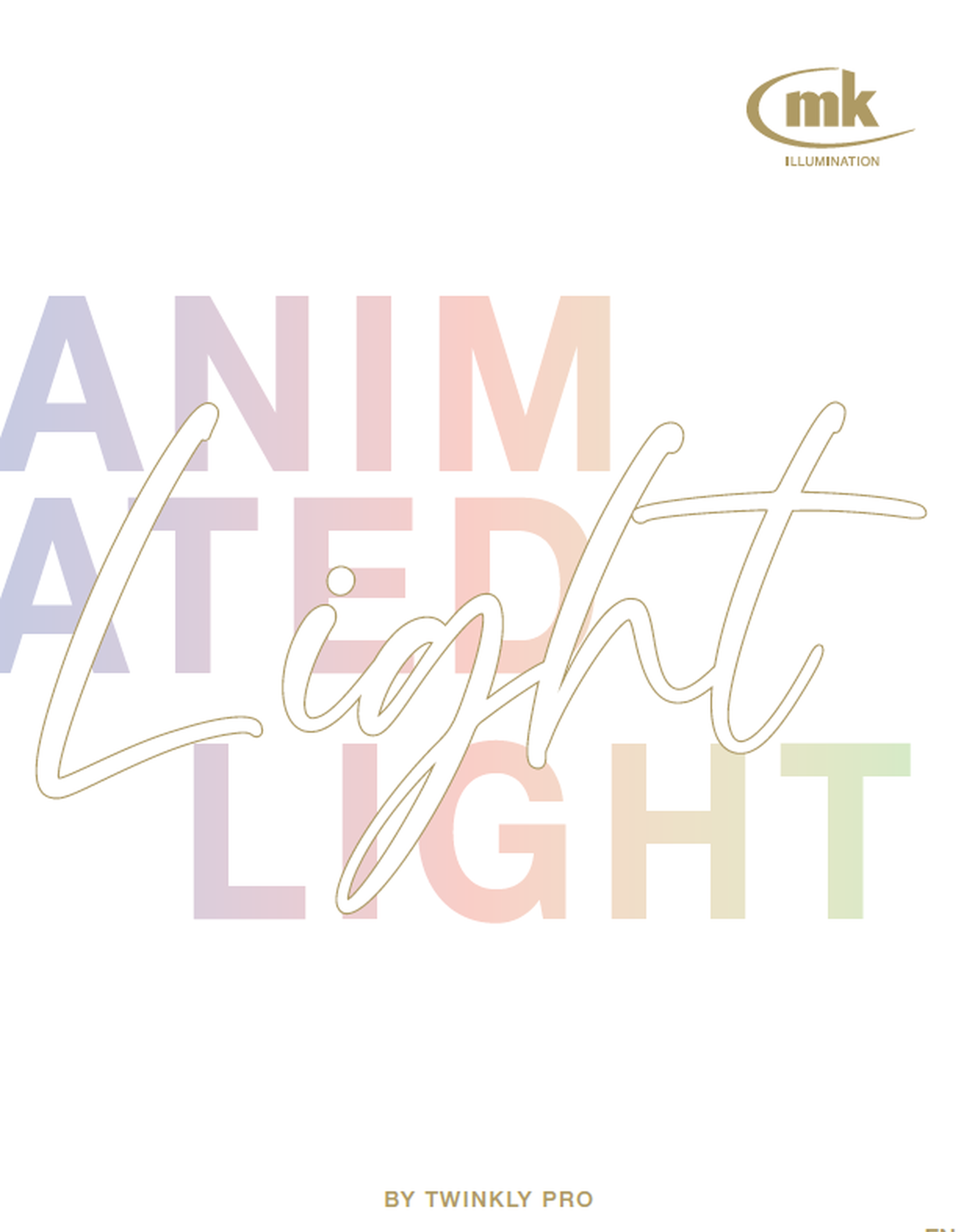 Text mit "Animated Light" und "by Twinkly Pro" in pastellfarbenen Buchstaben auf weißem Hintergrund.