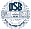 Logo des Deutschen Schaustellerbunds, zeigt Berliner Sehenswürdigkeiten und Jahrmarktattraktionen, blauer Hintergrund.
