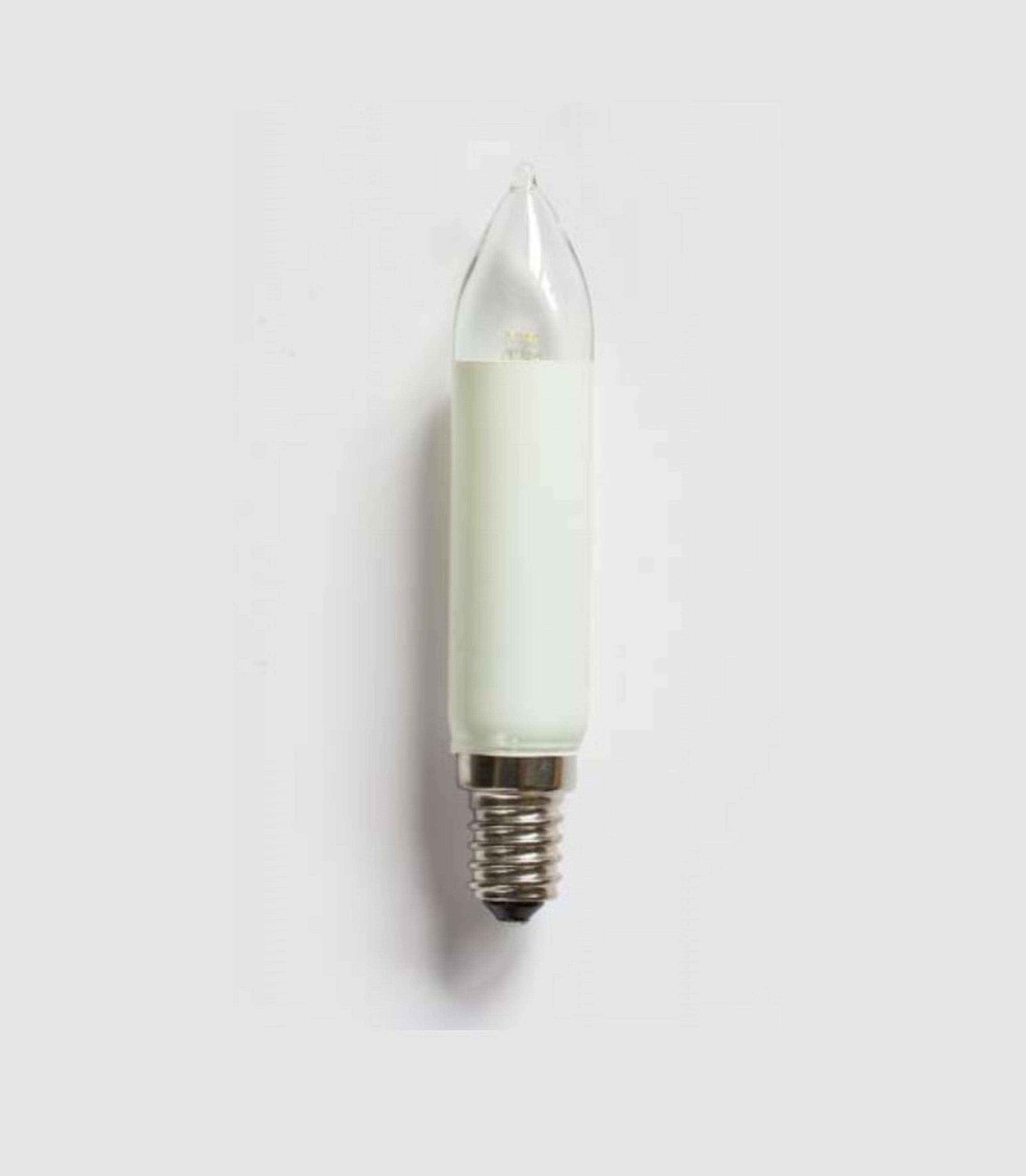 Weiße LED-Kerzenbirne mit E14-Gewinde, geeignet für dekorative Beleuchtung.