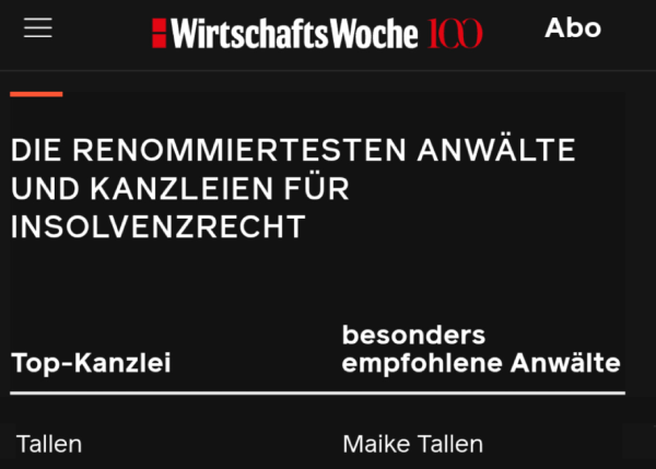 Wirtschaftswoche TOP Anwalt Insolvenzrecht 2026 