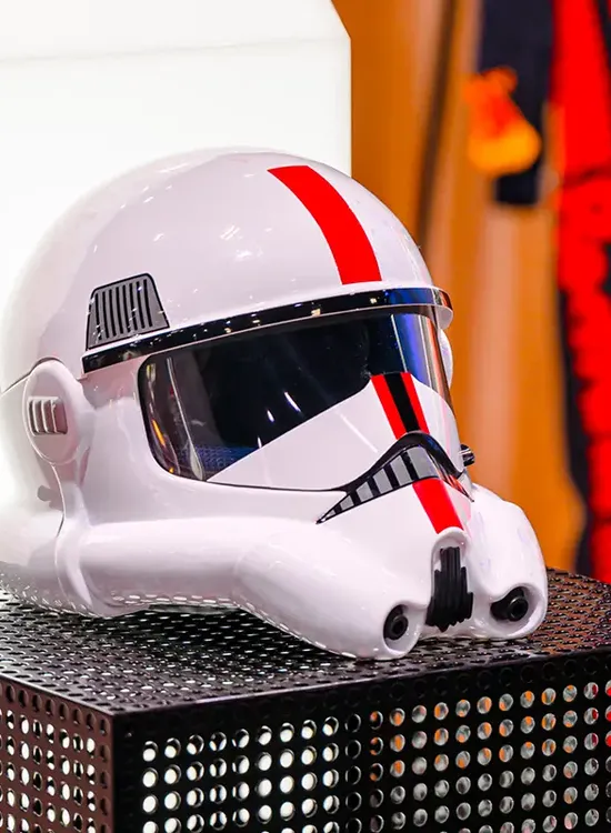 Pit Crew helmet in the style of a Star Wars stormtrooper helmet