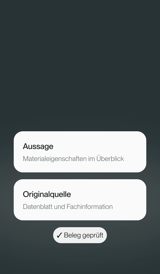 Eine Aussage wird ihrer Originalquelle mit Datenblatt und Fachinformation zugeordnet.