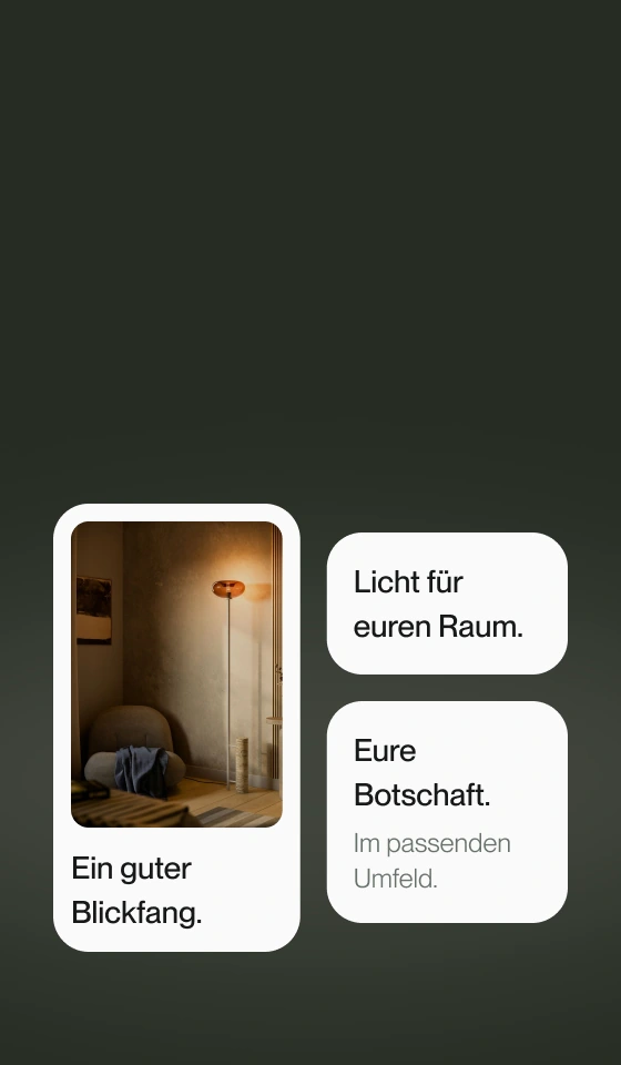 Leuchtenmotiv in einer quadratischen Display-Anzeige und ergänzenden Bannerformaten.