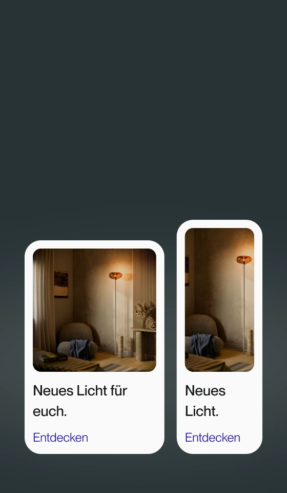 Zusammengehörige Desktop- und Mobile-Vorschau eines E-Mail-Templates mit Leuchtenmotiv.