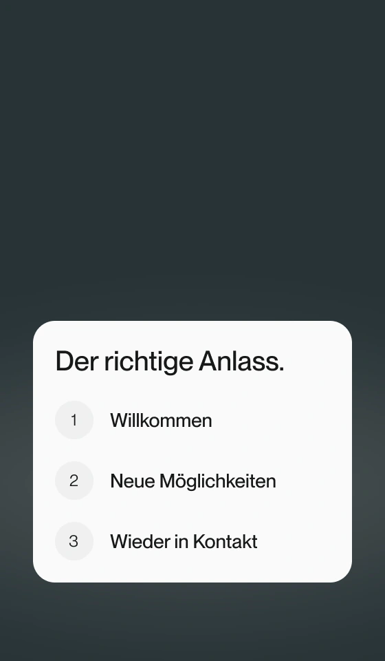 E-Mail-Lebenszyklus mit Willkommen, neuen Möglichkeiten und erneuter Kontaktaufnahme.