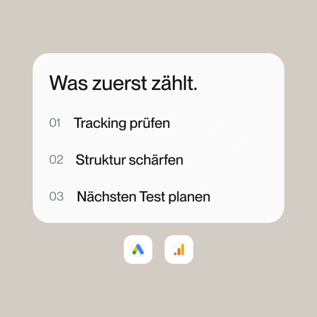 Prioritätenliste für Tracking, Kontostruktur und den nächsten Kampagnentest.
